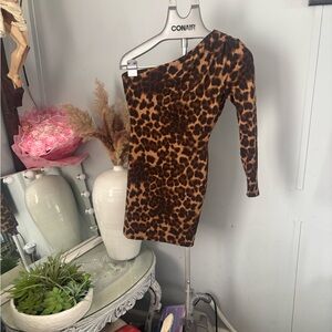 Arden B Brown Leopard One-Shoulder Dress